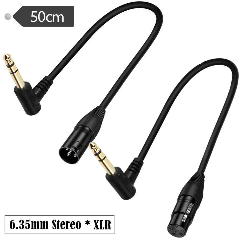 90-degree right-angle 1/4-inch TRS to XLR male balanced signal interconnect cable 1/4-inch to XLR female jumper cable 0.5 meters