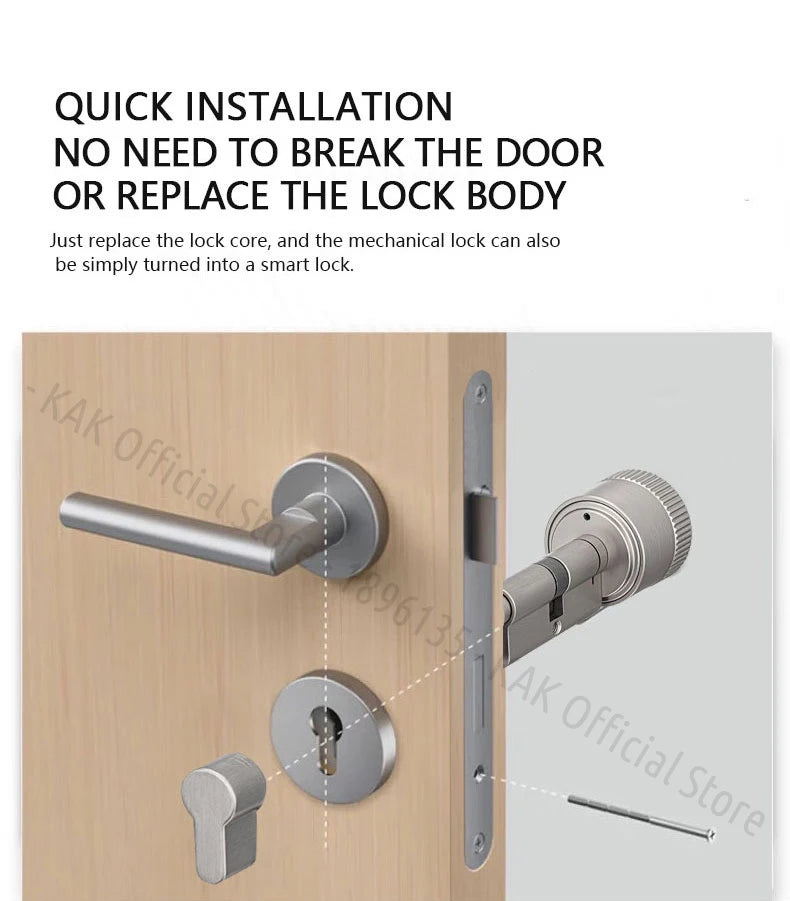 KAK Tuya APP Fingerprint Cylinder Smart Door Lock Electronic Digital Password Code Lock Keyless Remote Control Lock Hardware