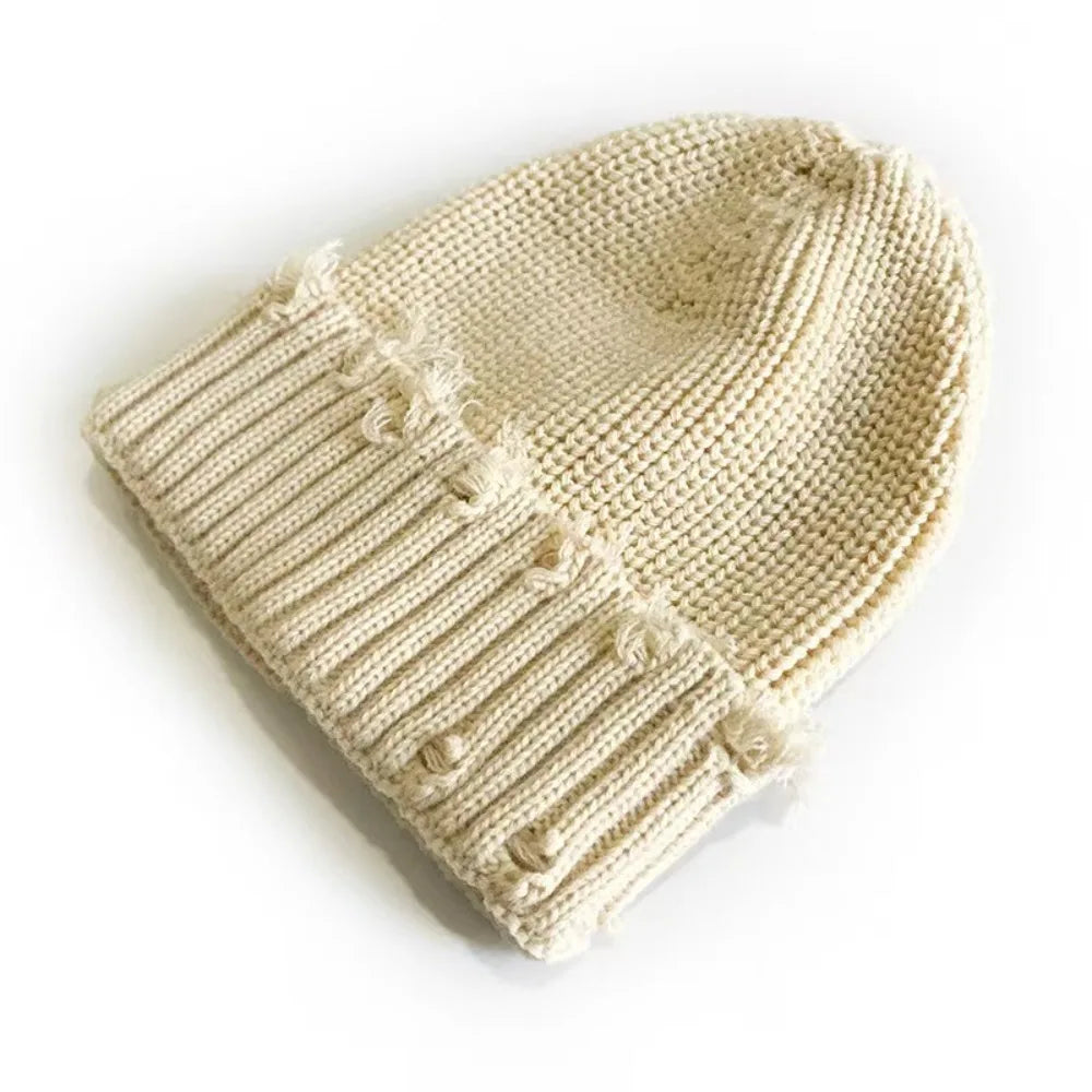 New Fall and Winter Hip Hop Trend Broken Brim Knitted Hat Woman Man Green Grey Black White Hole Cap Warm Hat Bonnets Fall