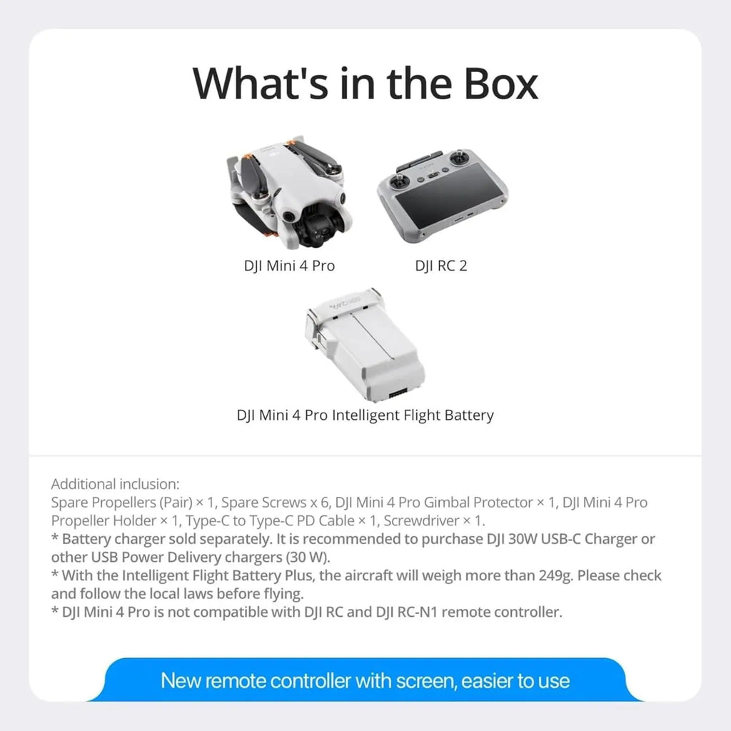 Used DJI Mini 4 Pro Drone for Adults with 4K Camera 34 Min Flight Time 20km Video Transmission Omnidirectional Vision Sensing Mini Drone for Beginners