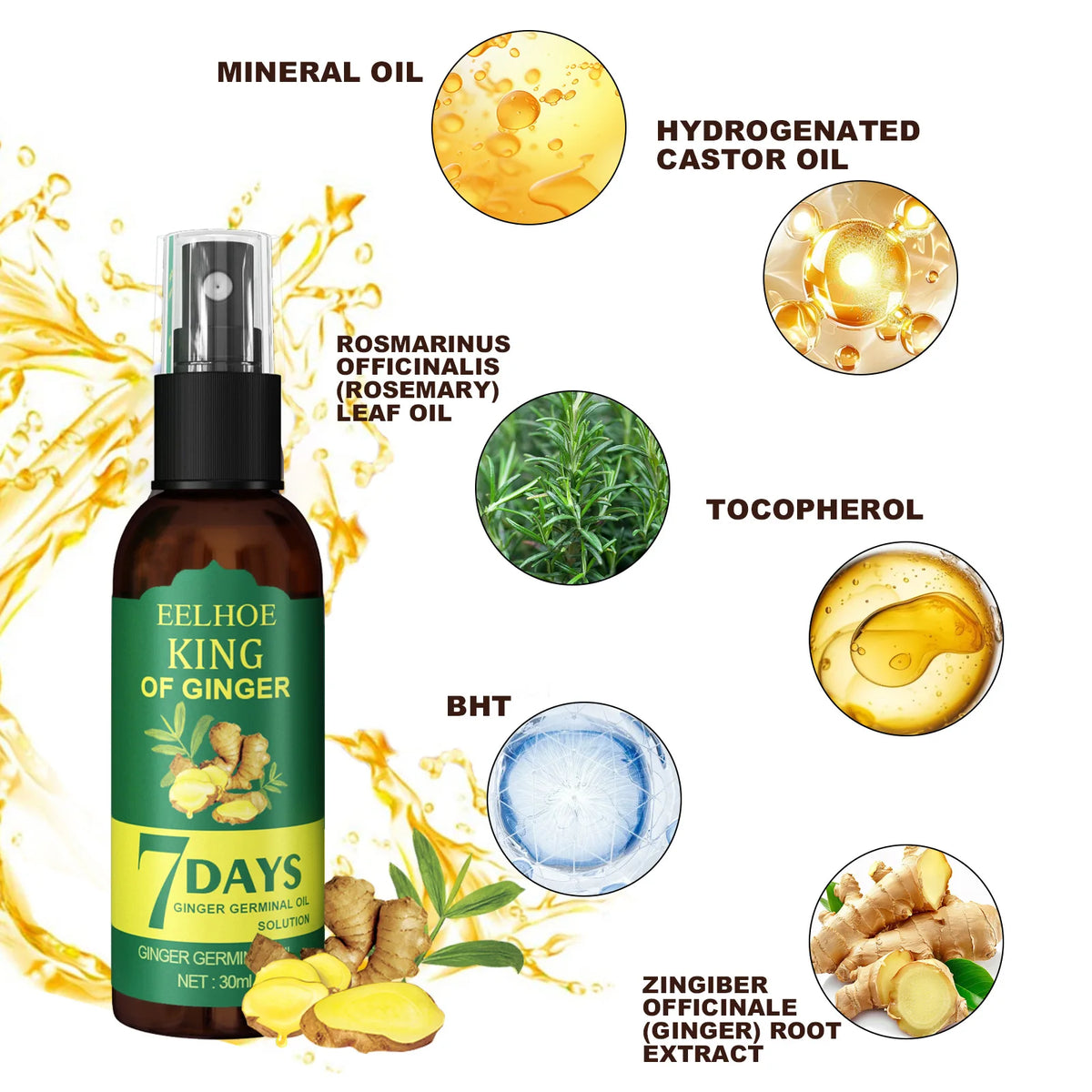Ginger Germinal Hair Spray Nourish Scalp Strengthen Weak Hair Roots Improve Thin Brittle Hair Mild Daily Scalp Care Liquid 30ml