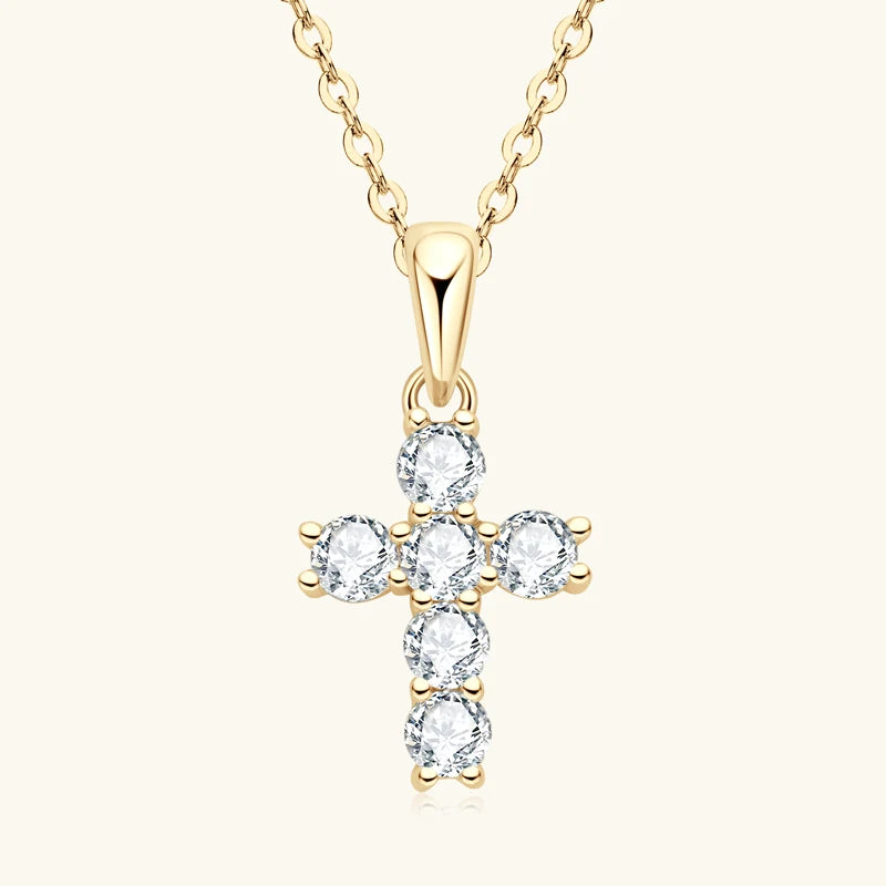 OXTAO 3mm D Moissanite Cross Pendant Necklace for Women Anniversary Gift Fine Jewelry 14K Gold Filled Charm Statement Necklace