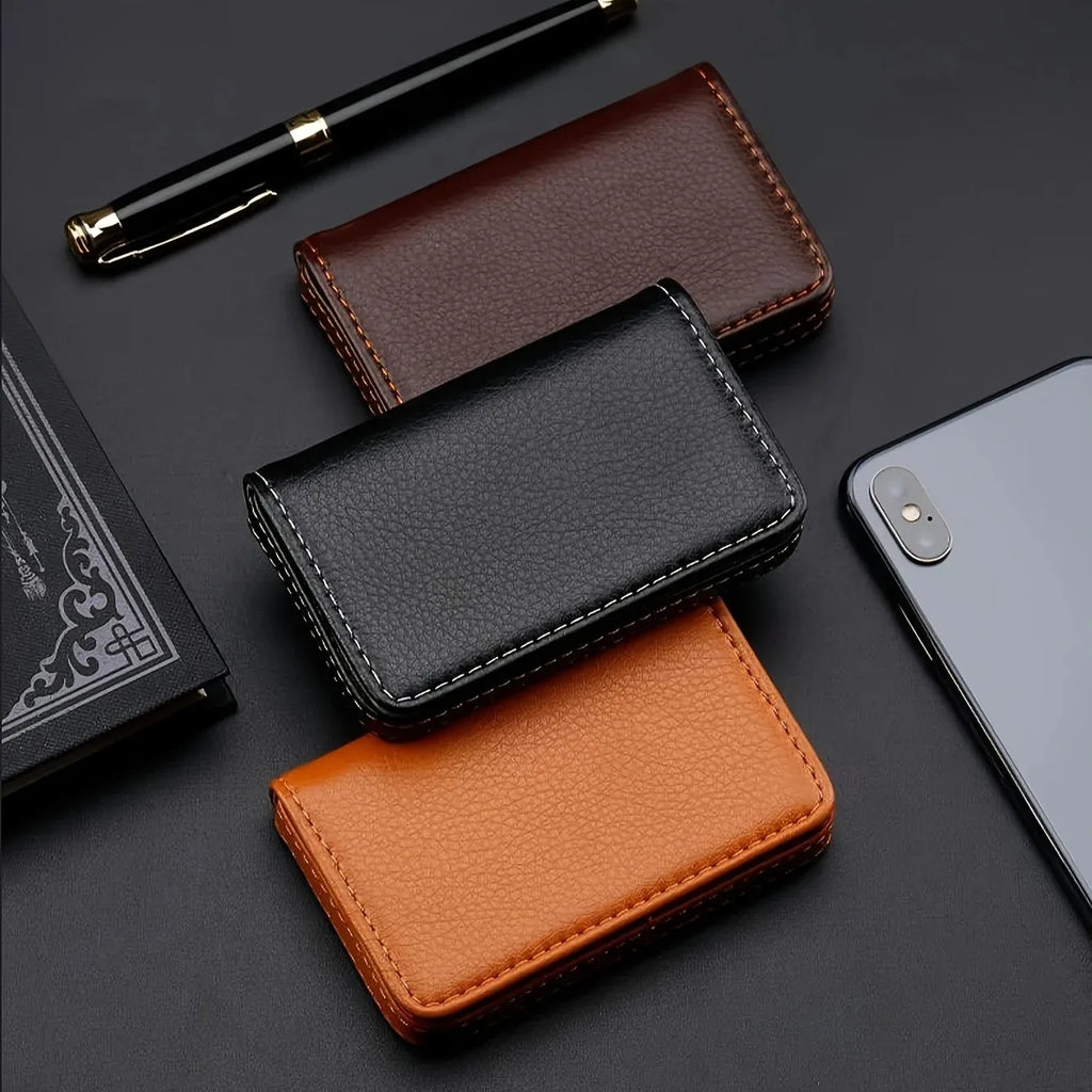 Portable PU Leather Business Card Holder Case with Magnetic Buckle Large Capacity Name Card Holder Bank Credit Card Box