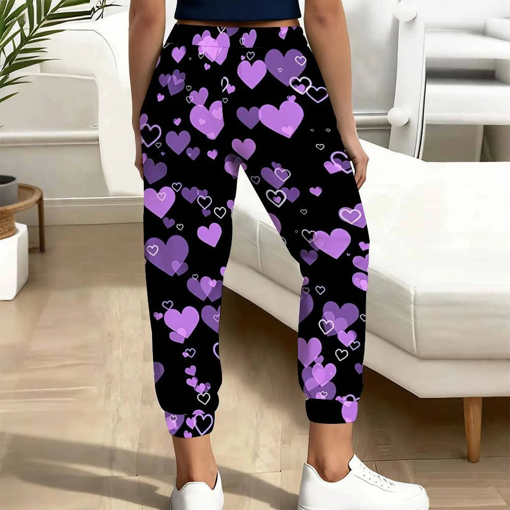Autumn Winter Women's Printed Ninth Pants Drawstring Pocket Sjogging Pants Vacation Casual Pants