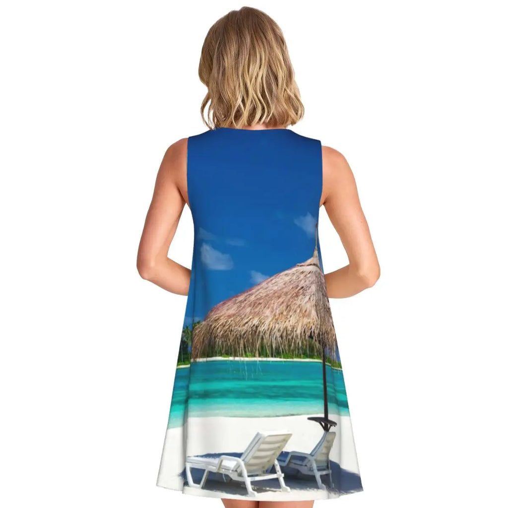 Beach Maldives Casual Dress Sea Landscape Print Pretty Dresses Woman Summer Street Style Printed Oversize Tank Dress