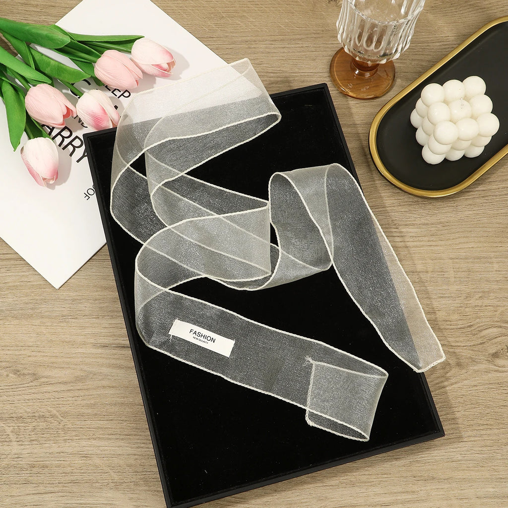 AWAYTR  Long Women Lace Floral Hair Scarf Elegant Embroidery Ribbon Scarves Lady Wrist Headbands Skinny Neckerchief Headwear