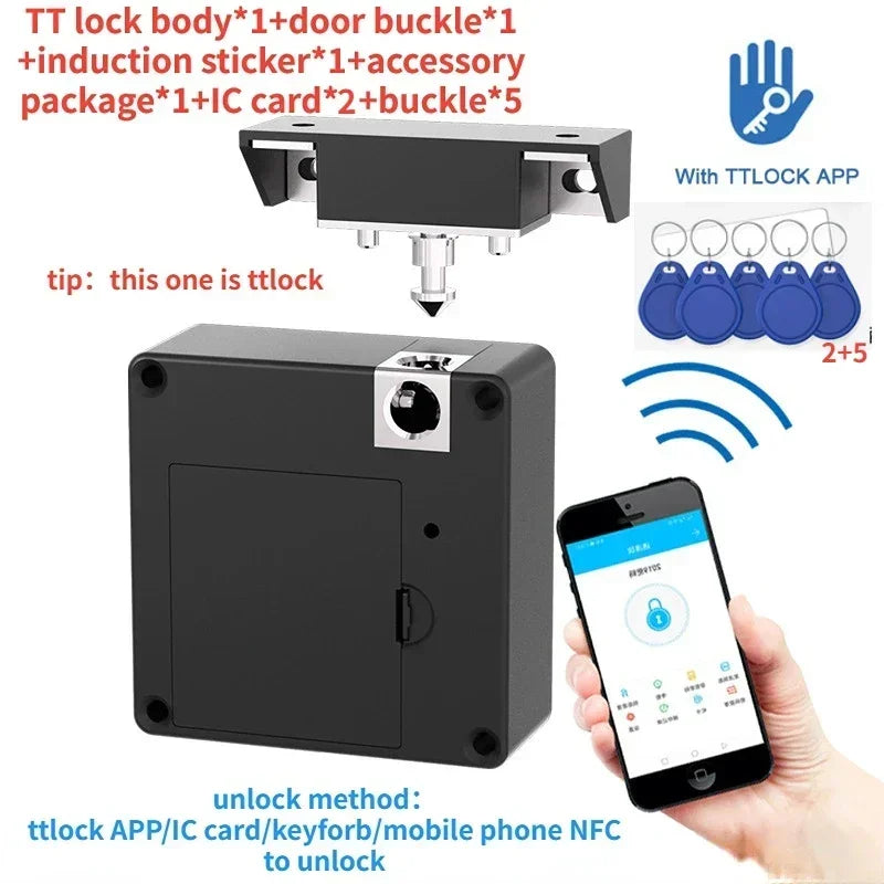 Smart Cabinet Door Lock Keyless Invisible Electronic Lock IC Card TTlock App Unlock Cabinet Locker Furniture Drawer Smart Locks