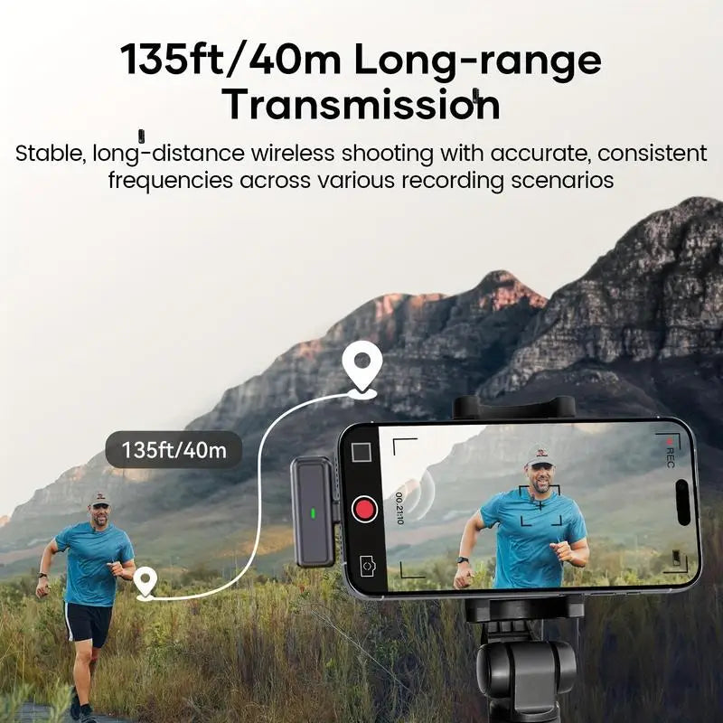 Plug‑and‑Play Wireless Lavalier Lapel Microphone, LED Battery Display with Portable Charging Case, DSP Noise Reduction, 36‑Hour Battery, 135‑Foot Working Distance, Compatible with iPhone, iPad, Android for Vlog and Li