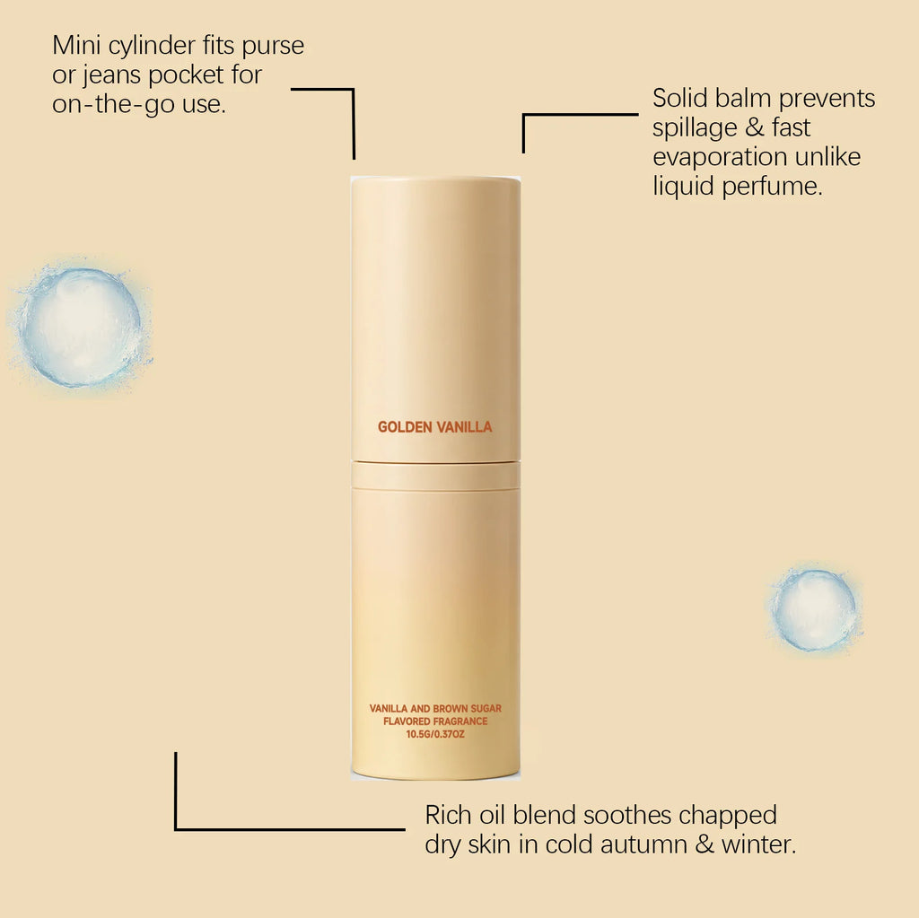Golden Vanilla Perfume Stick Solid Fragrance Balm Plant Extract Moisturizing Skin Portable Long Lasting Pocket Scent 10g