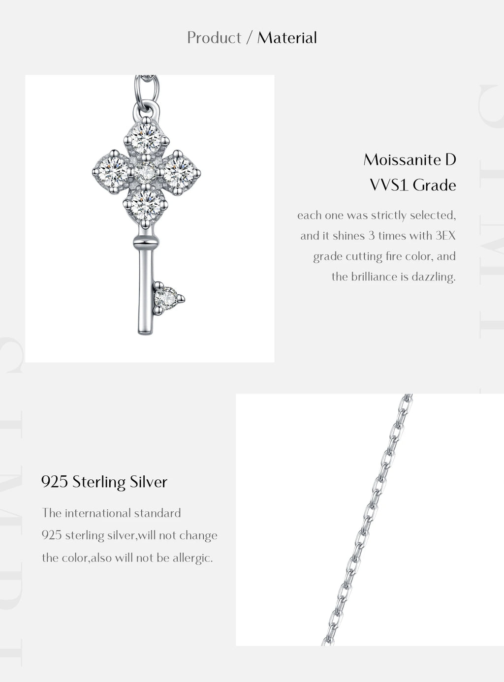 MODIAN D Color Moissanite Four Leaf Clover Key Pendant Necklace 925 Sterling Silver Lab Diamond Chain Fine Jewelry For Women