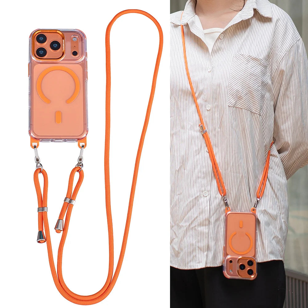 Crossbody Strap For Magsafe Clear Corners Lanyard Phone Case For iPhone 16 17 18 Pro Max Air 14 15 Plus 13 12 Anti-Shock Cover