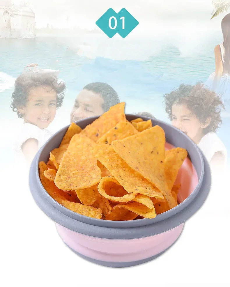Portable Folding Lunch Box Bowl Sets Silicone 3Pcs/Set Food Container Outdoor Camping Tableware Set Foldable Salad Bowl with Lid