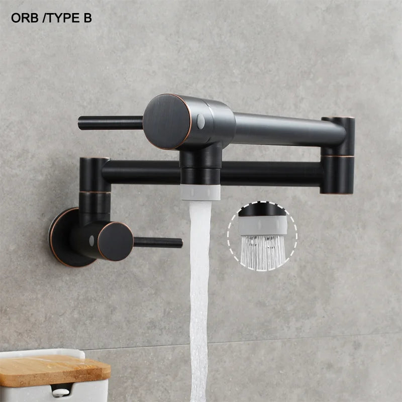 Brass Pot Filler Tap Wall Mount Foldable Kitchen Faucet Single Cold Single Hole Sink Tap Rotate Folding Spout Chrome Gold Black