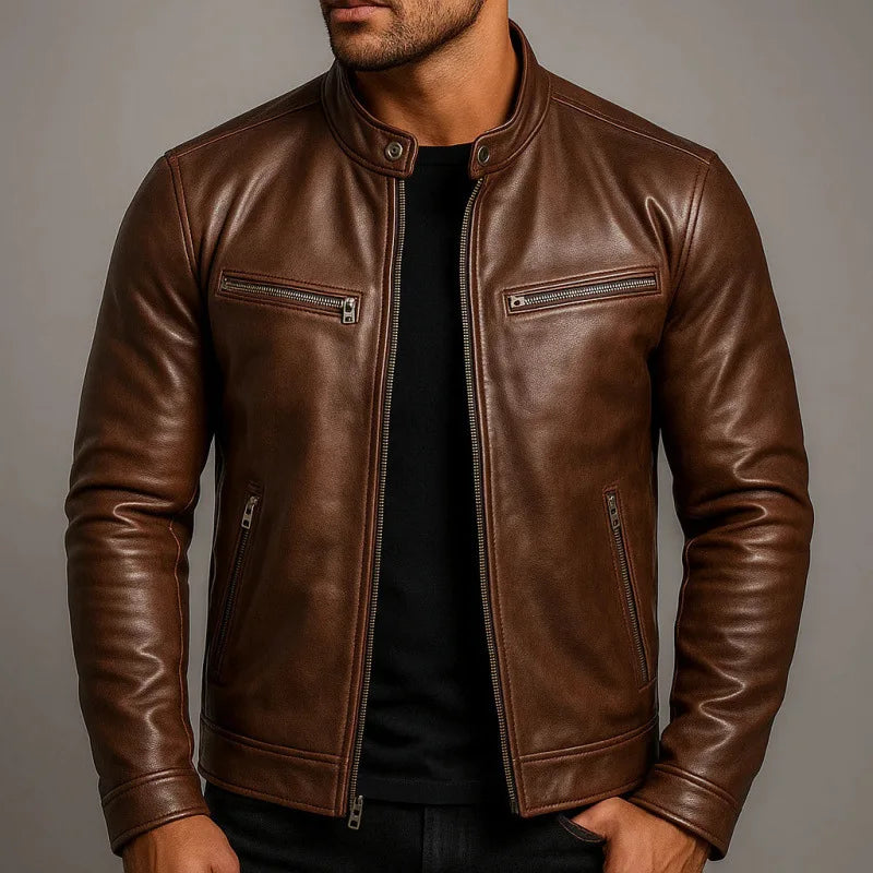 Mens Locomotive PU Leather Coat Mens Stand Collar Outdoor Handsome Leather Jacket Slim Punk Pilot Jacket Korean Trendy Clothes