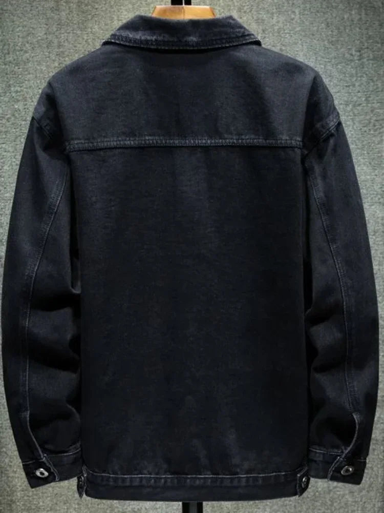 Denim Jackets Man Autumn Cargo Jeans Coat for Men Black Low Price Clothing of Fabric on Board Elatic Designer Korean Style G