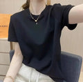 Women's Short Sleeve T-Shirt Pure Cotton Thin Summer Korean Style Loose Fit Shoulder round Neck Half Sleeve Ladies Top Versatile