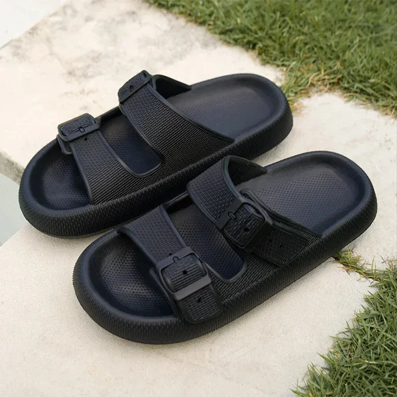 Women Summer Adjustable Sandals Bathroom Home Slippers Outdoor Beach Slides Cloud Casual Soft Flip Flops Non Slip Men Male House