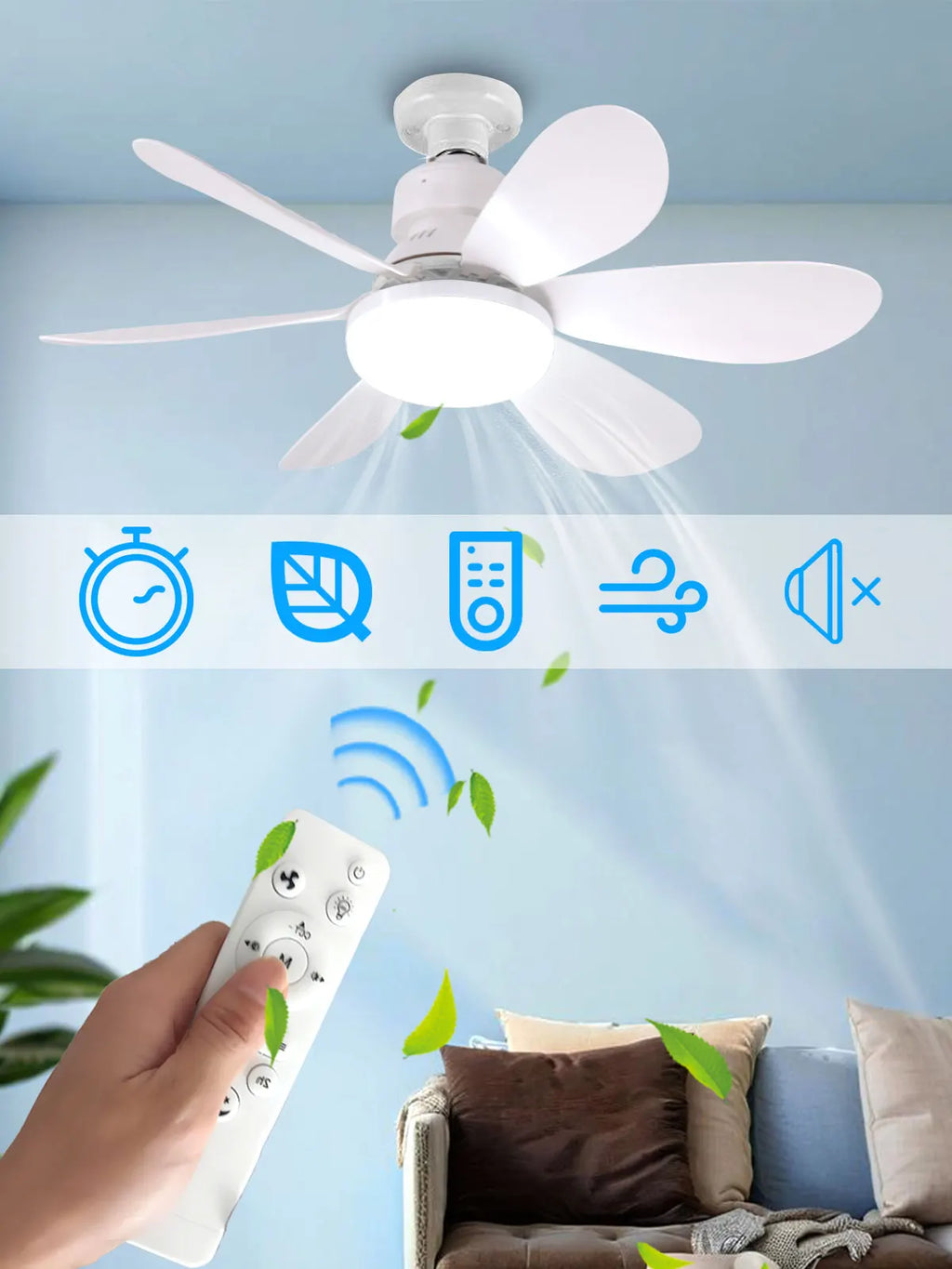 E27 with Remote LED 30W 40W Ceiling Fan Light Dimming Function Suitable for Living Room Study and Home Use 85-265V