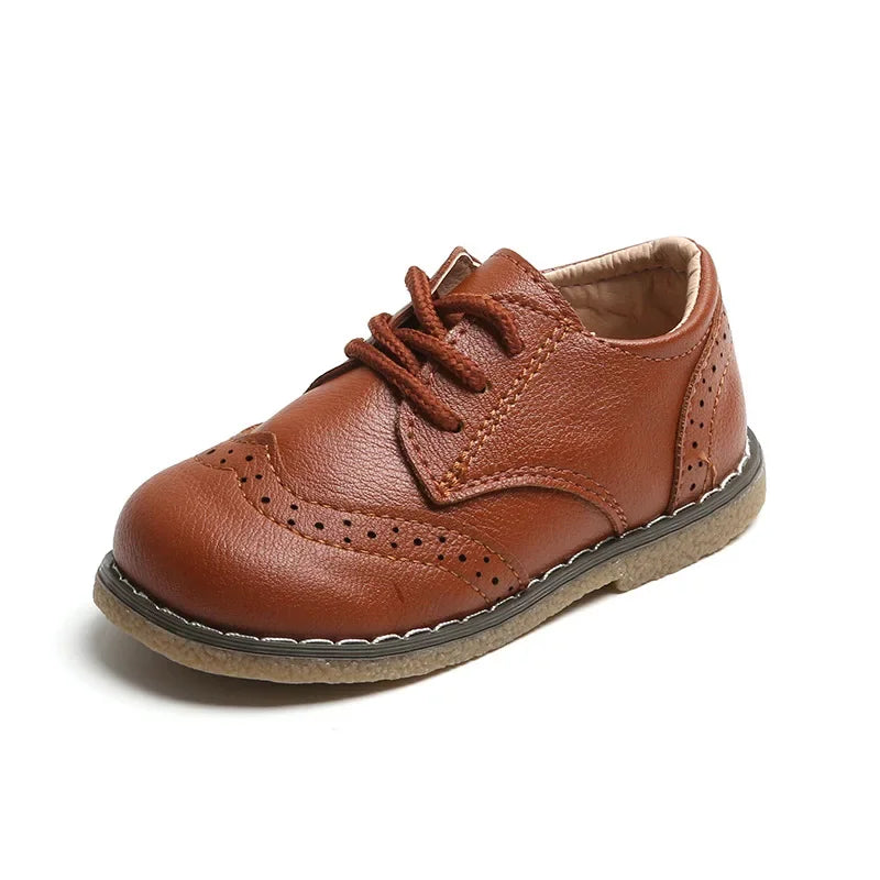 Spring Fall PU Leather Shoes Boys Britain Style Black White Brown Performance Shoes Lace Up Evening Prom Party Shoes Kids G11246