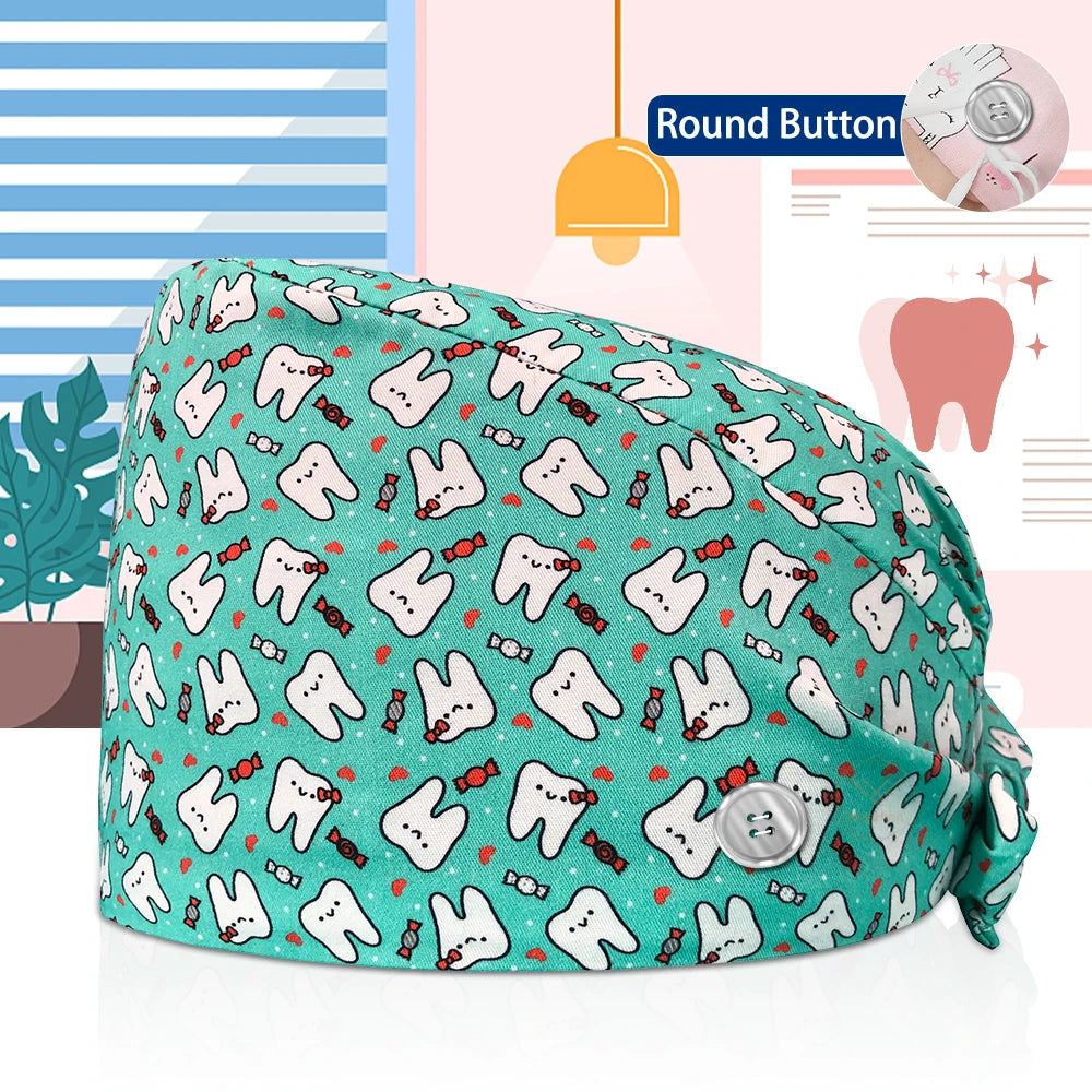 Dentistry Pet Medical Scrub Pharmacist Clinic Hat Dentist Lab Cap Nurse Surgical Working Caps Nursing Hats Cotton with Button