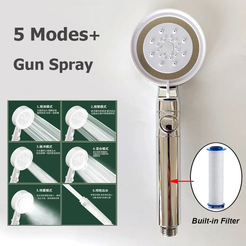 2025 New 5 Modes Large Flow Rainfall Shower Head Supercharge Shower High Pressure Top Spray Rain Showerhead Bathroom Accessories