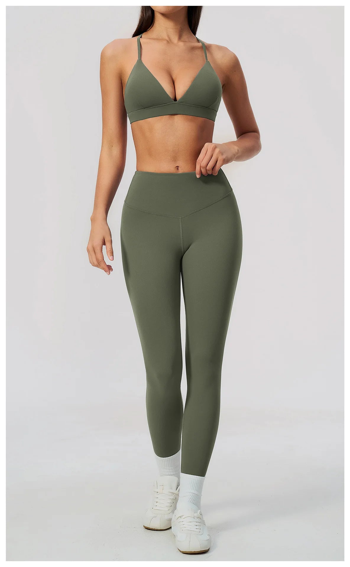 Woman Yoga Set Fitness Suit 2PCS Gym Clothing Running Workout Sportswear Outfit Tracksuit Set V Neck Cross Back High Waist Pants