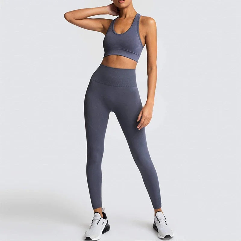 NEW Women's Yoga Set Seamless Sportswear 2-Piece Gym Yoga Clothes Sports Bra + Leggings Running Wear Skinny Sports Set Suits