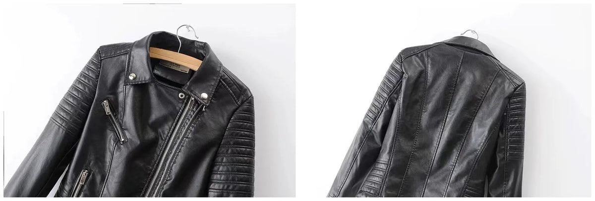 Vintage Women Leather jackets Faux Leather Moto Spring Bomber Jacket Two Zippers Drive Biker Coat PU Windbreak Outwear Autumn