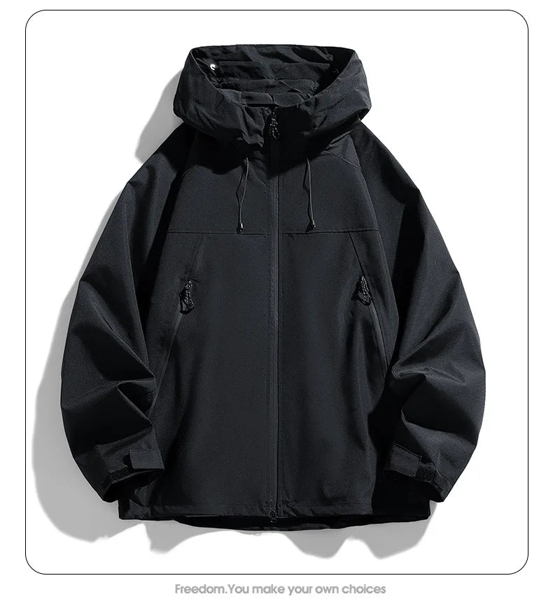 Man Jacket Spring Thin Contrast Color Long Sleeve Zipper Male Coat Loose Breathable Hooded Outdoor Sport Casual Men Outerwear