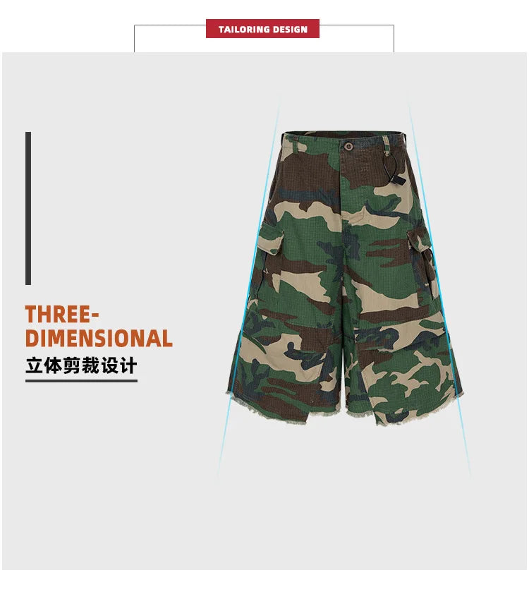 MIJKO Camouflage Work Short Pants Playful Youth Style Casual Loose Fit Cargo Shorts for Active Wear 8486
