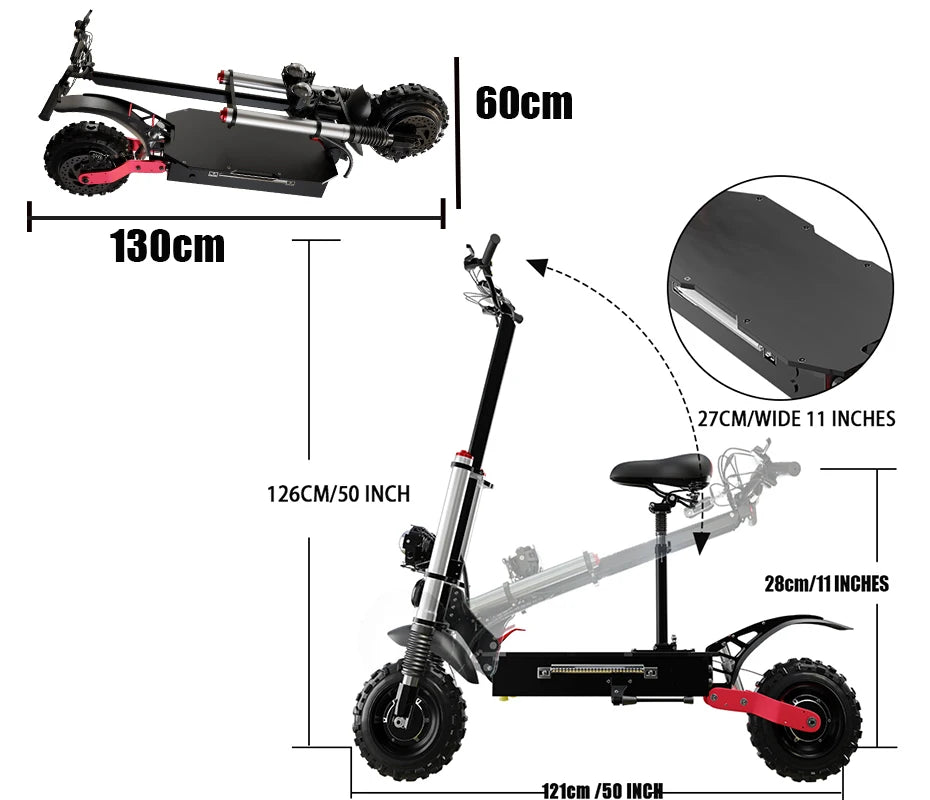 Single/Dual Motor Electric Scooter for Adults Max Speed 85km/h 500-6000W 30-100KM Range Foldable E-Scooter 10inch 11inch Tire