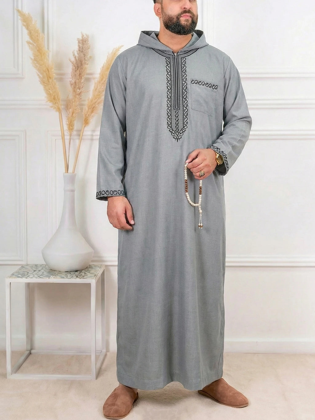 Muslim Men's Formal Thobes Long-sleeved Solid Color Loose Traditional Islamic Men's Clothing Kaftan Festival Arabic Ethnic Robe