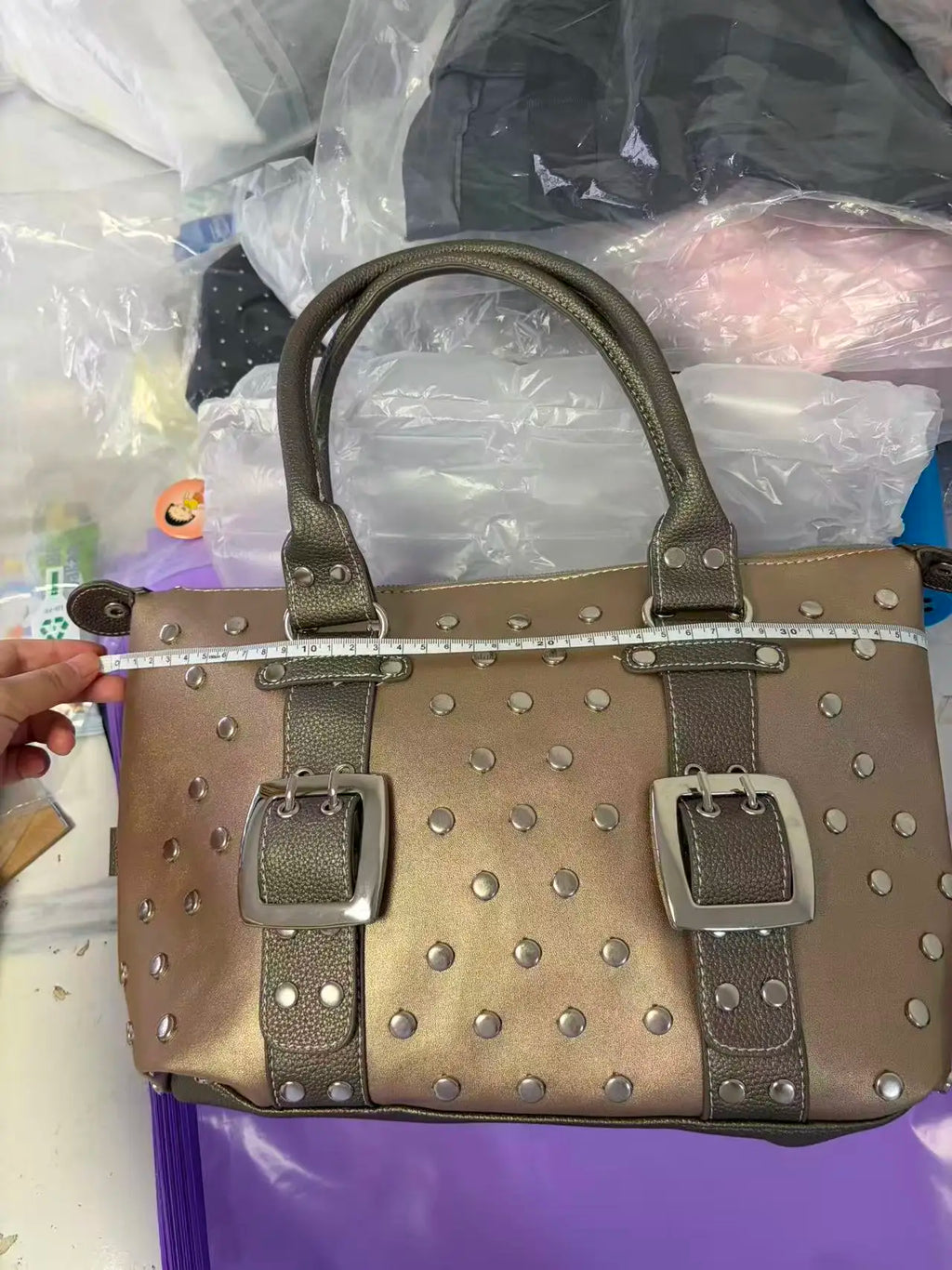 Korean Hot Girl Studded Y2K Tote Bag Women Polka Dot Leather Large Capacity Underarm Bag Ladies Retro Harajuku Handbag Chic 2026