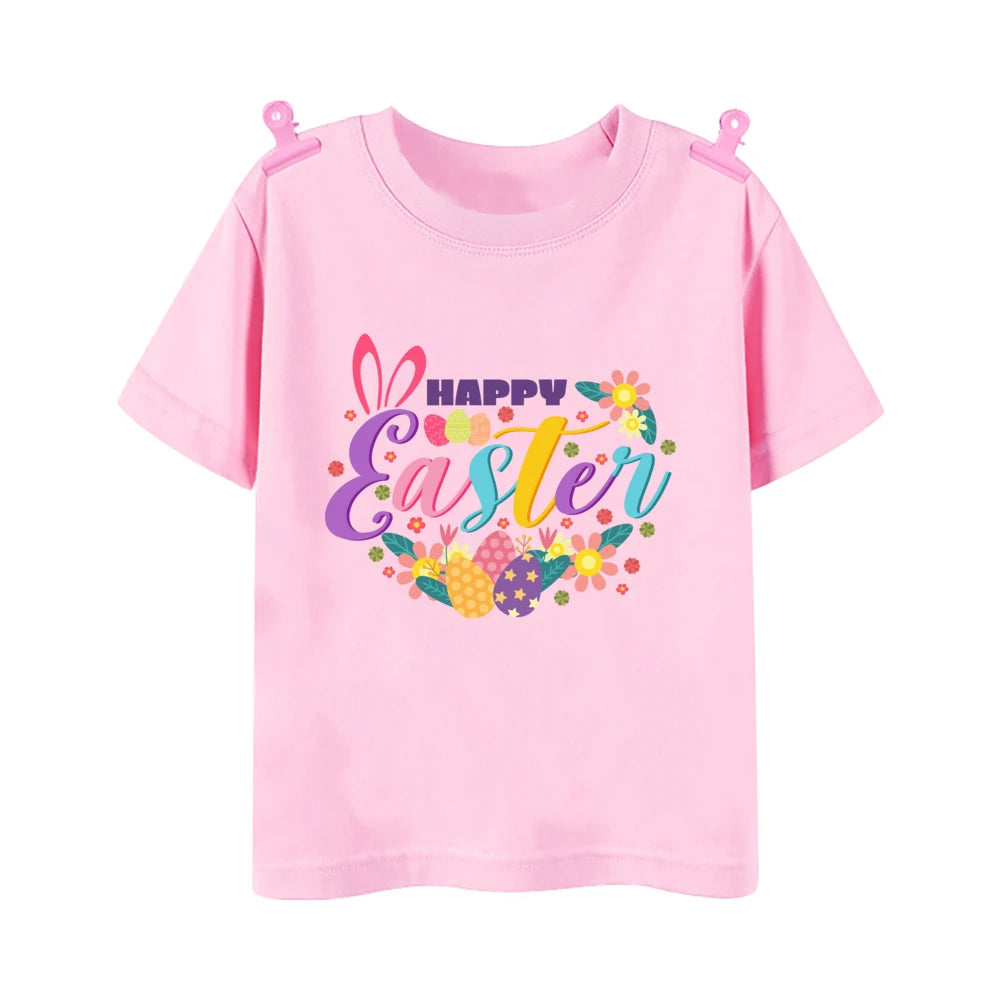 Happy Easter Bunny Print Kids Shirt Easter Party Boys Girls Outfit T-shirt Child Holiay Clothes Children Short Sleeve Shirts Tee