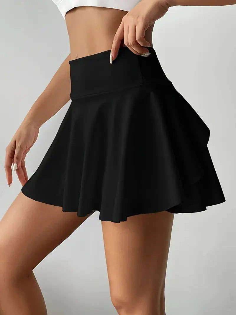 Women's Solid Color High Waist Tennis Pleated Skirts Inner Pocket Quick Dry Sports Shorts Running Fitness Skirts