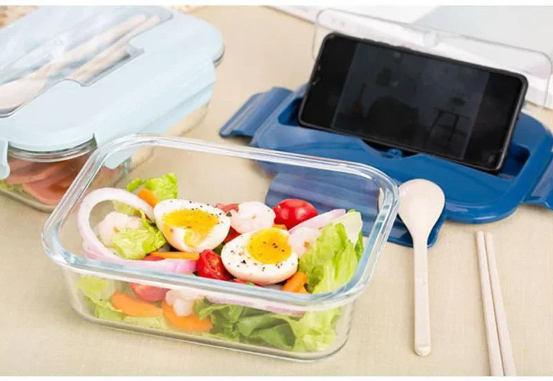 Glass Lunch Box Portable High Temperature Resistant Leak-proof Bento Box Microwave Heat Food Container Food Storage