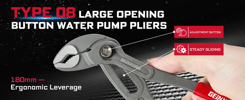 7' Groove Joint Pliers W/ Button Adjustment, 1.5' Max Capacity, CR-V Steel, Parallel Jaws for Plumbing