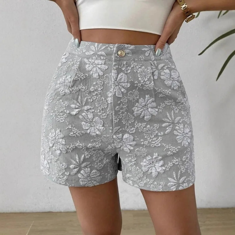 Women's Retro Jacquard High Waist Straight Shorts Summer Breathable Street Casual Hot Pants Versatile Bottoms for Daily Vacation