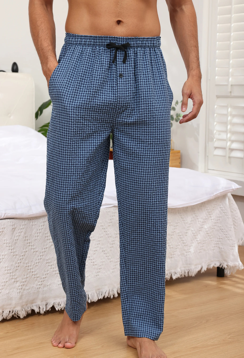3Pcs Men's 100% Cotton Plaid Pajama Sleeping Pants, Long Plaid Print Sleepwear Pajama Pants with Elastic Waist Homewear
