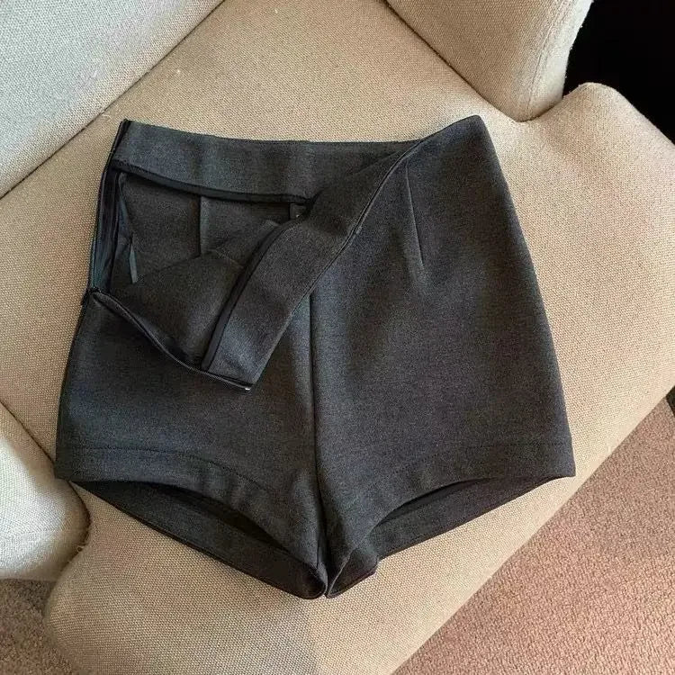 Short Pants Women Black Grey Suits Pantalones Cortos De Mujer Autumn New Slim High Waist Wide Leg Shorts Femme Y2k