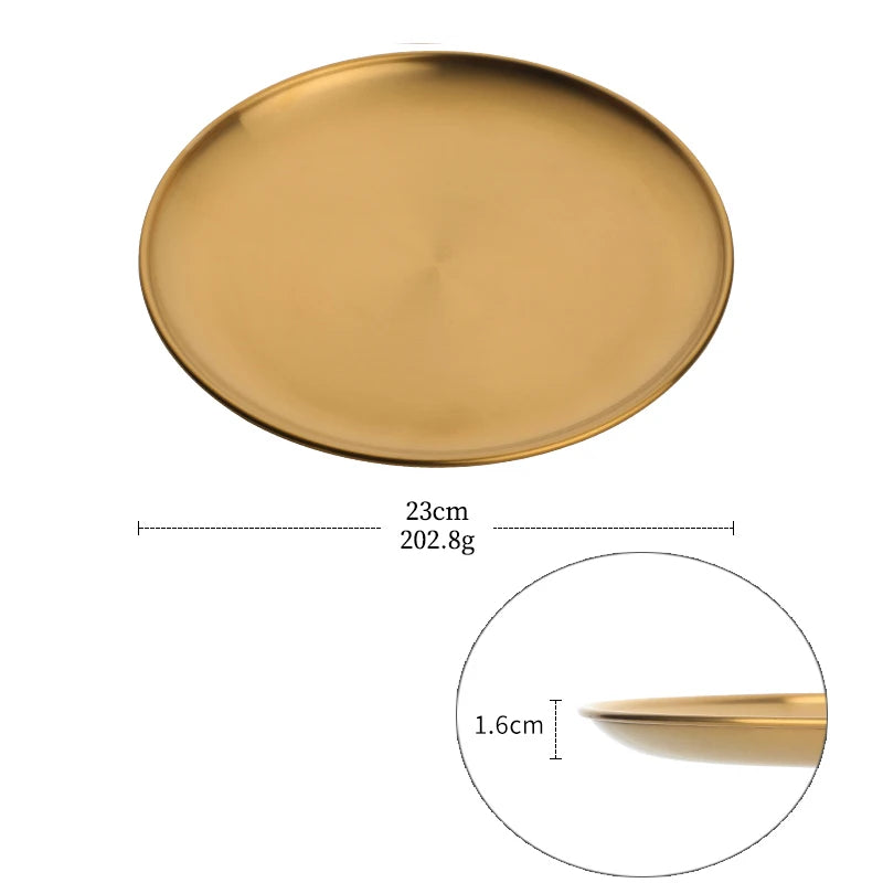 Stainless Steel Dinner Plates European Style Dessert Plate Kitchen Serving Dishes Salad Plate Cake Tray Western Steak Round Tray