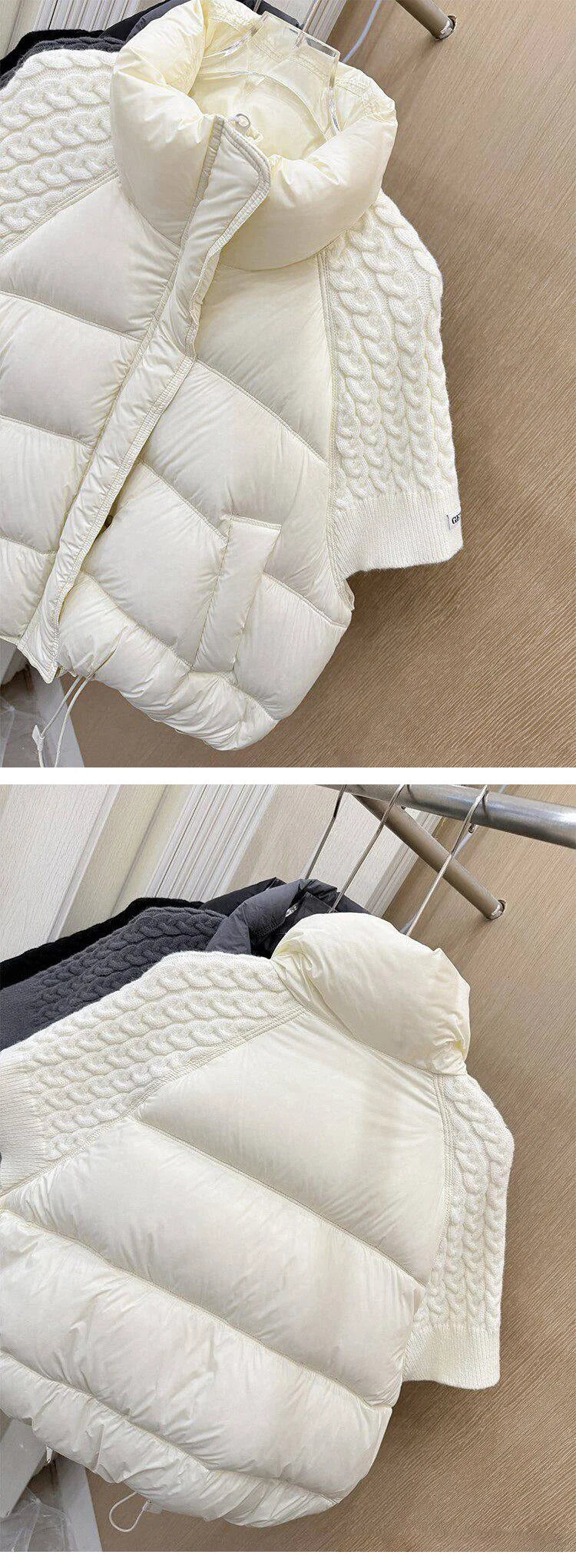 Janveny 2026 New Winter Turtleneck White Duck Down Vest Women Patchwork Knitted Warm Drawstring Short Soft Puffer Down Waistcoat