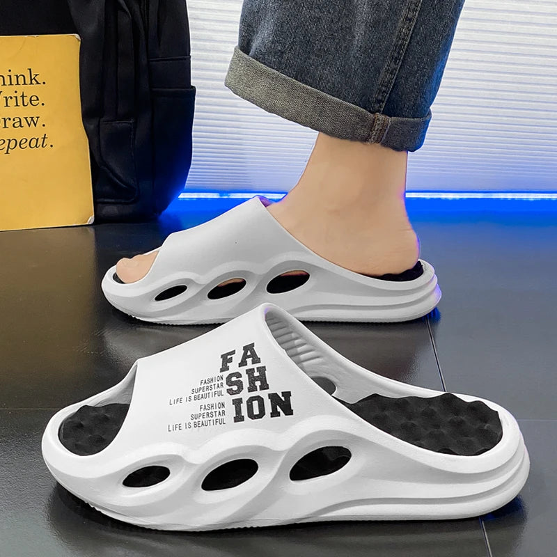 Fashion Trend Men's Slippers Indoor Home Thickened Super Soft Sole Sandals Letter Men's Beach Shoes Outdoor