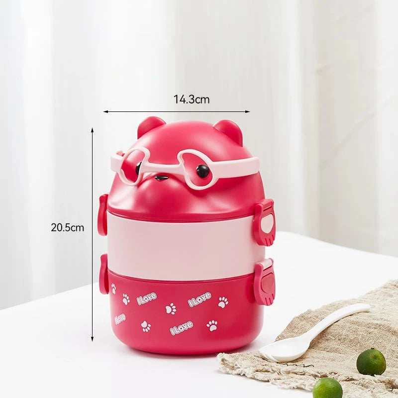 Eyeglass Bear Thermal Bento Box Stackable Bento Box Portable Cute Cartoon Children Lunch Box Double Layer Food Storage Container