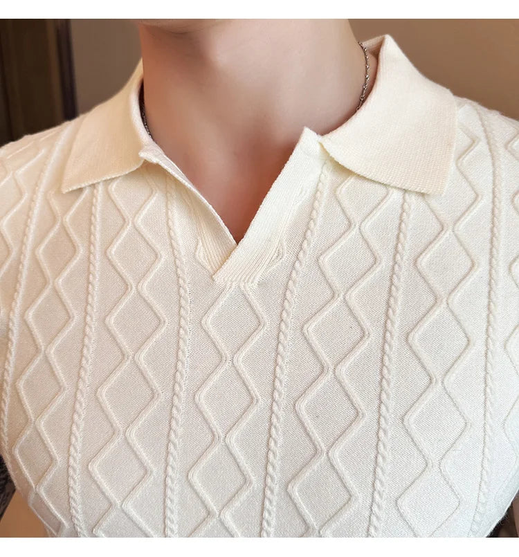Polo Style Sweaters For Men Autumn Winter New Slim Fit Short Sleeve Mens Casual Sweater Turn Down Collar Knitted Pull Homme 3XL