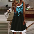 Woman Clothes Dresses Printed Sleeveless Knee-high U-neck Casual Soft and Comfortable Loose Floral Fake Two Pieces Female Dress