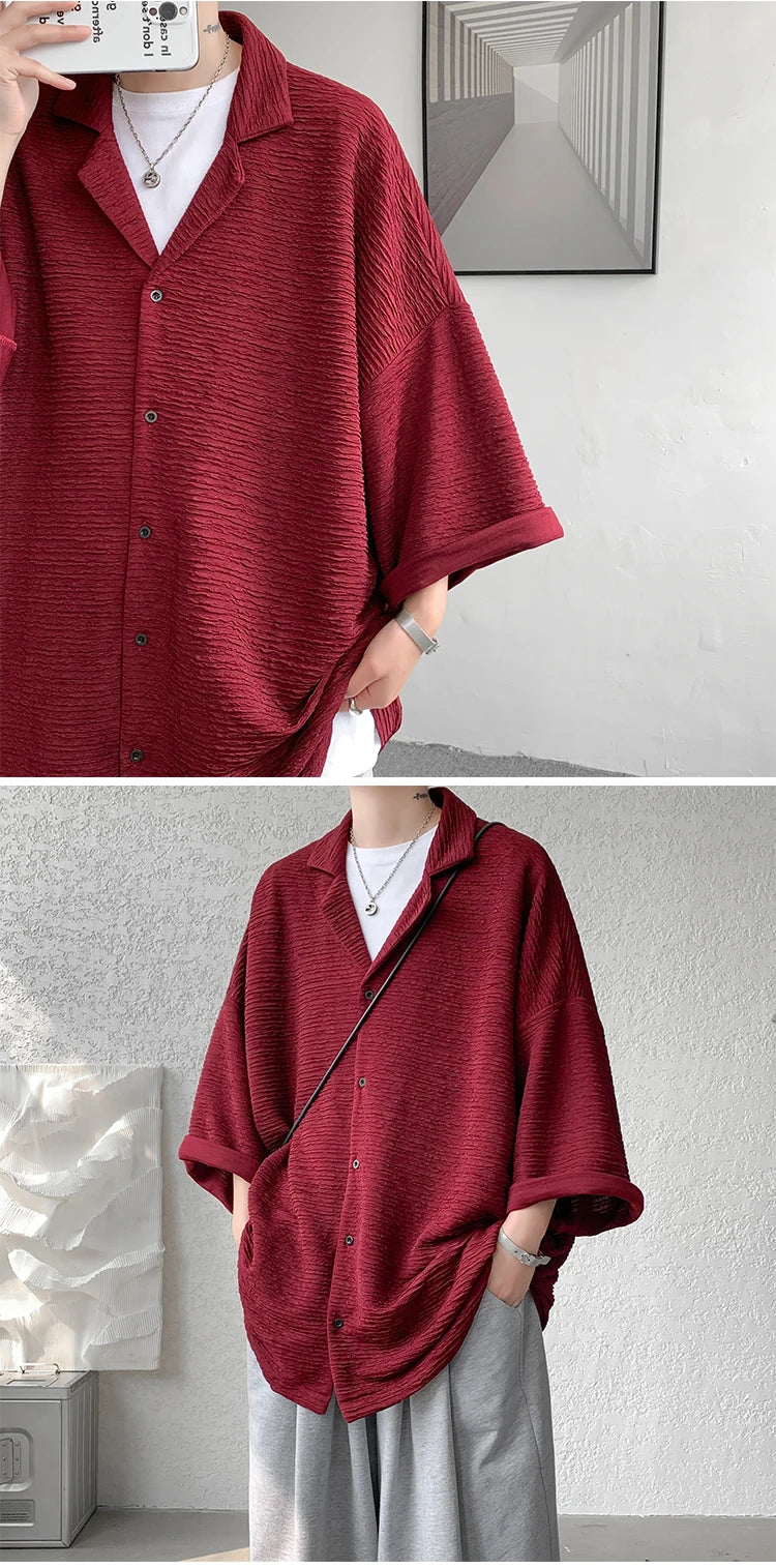 Ice Silk Shirt Men's High Quality Summer Fashion Brand ins 5-sleeve shirt loose casual masculina camisas hombre