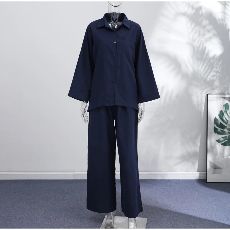 Loose Striped Contrast Wide Leg Pants Set Women Oversized Lapel Single Breasted Shirt Trousers 2026 Summer Lady Casual Outfits