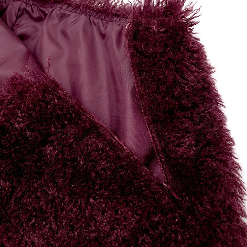 2026 Fall Winter Fashion Faux Fur 2 Piece Set Women Lace Up Backless Hooded Tank Tops + Bodycon Mini Skirts Casual Street Suits