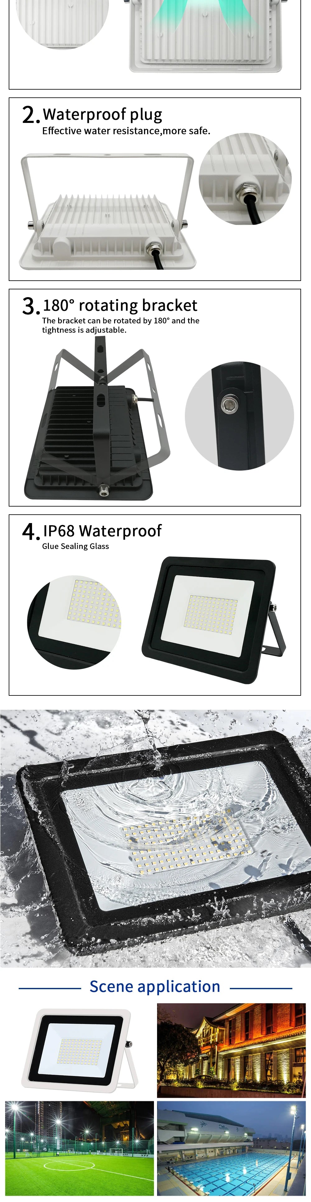 LED Flood Light 10W 20W 30W 50W 100W AC 220V Reflector Spotlight Street Light Wall Lamp IP68 Waterproof Outdoor Garden Lighting